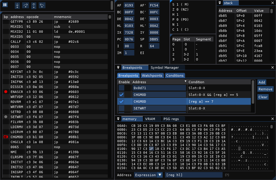 Example debugger focused layout.